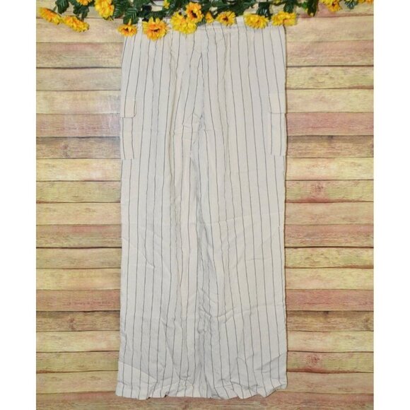 Calvin Klein Ladies M Tan Striped Pull On Wide Leg Cargo Pants Pockets Casual - Picture 5 of 8